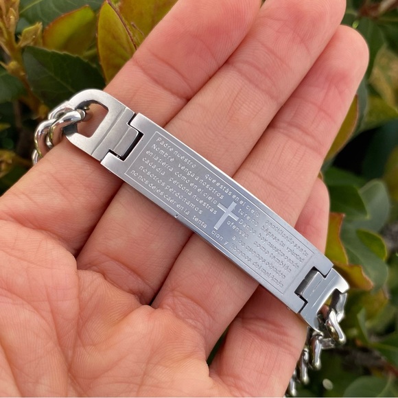 Lord’s Prayer Men Bracelet Stainless Steel/Padre Nuestro Acero Inoxidable Unisex - Picture 2 of 6